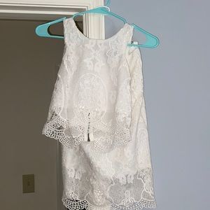 Lulu’s White Lace Two Piece Shirt and Skirt
